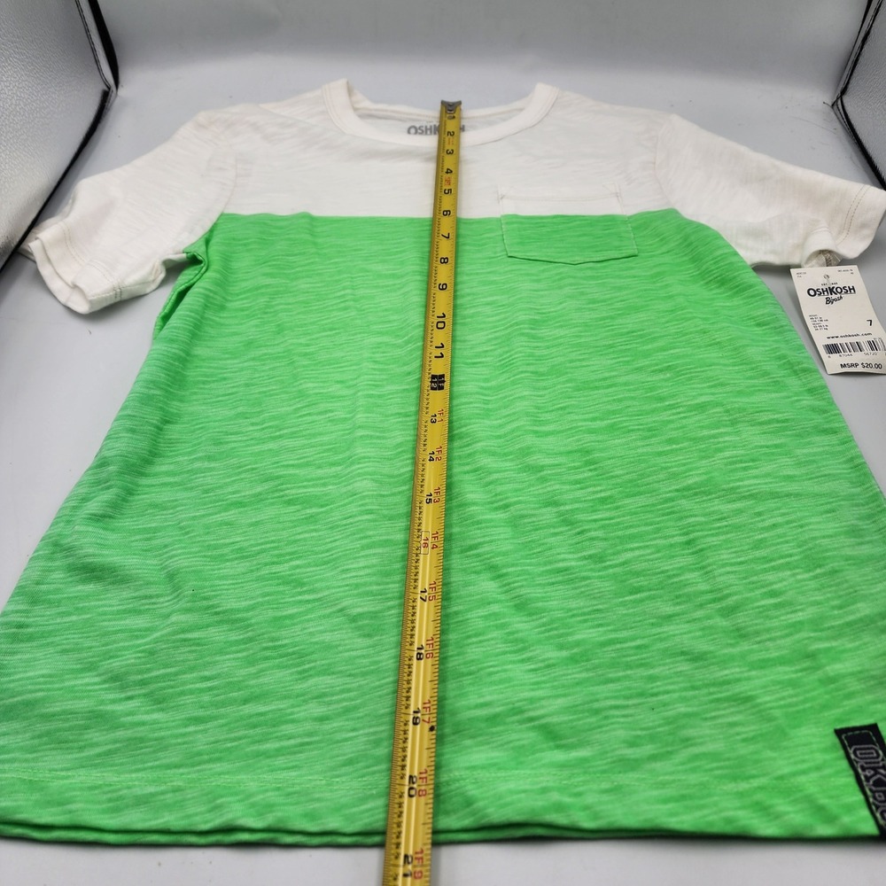 OshKosh Bgosh Boys Colorblock Pocket T-Shirt‎ Kids Top, White/Green, Size 7 - Picture 6 of 9